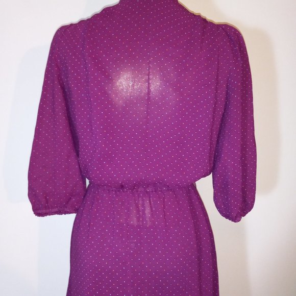 vintage 1970s-1980s v-neck mandarin collar, wrap-style chiffon dress - Picture 7 of 16